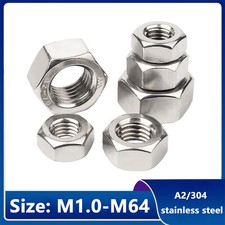 M1.0/M1.2-M64 Hex Nuts A2/304 Stainless Steel Full Thread DIN 934 Hexagon Nuts