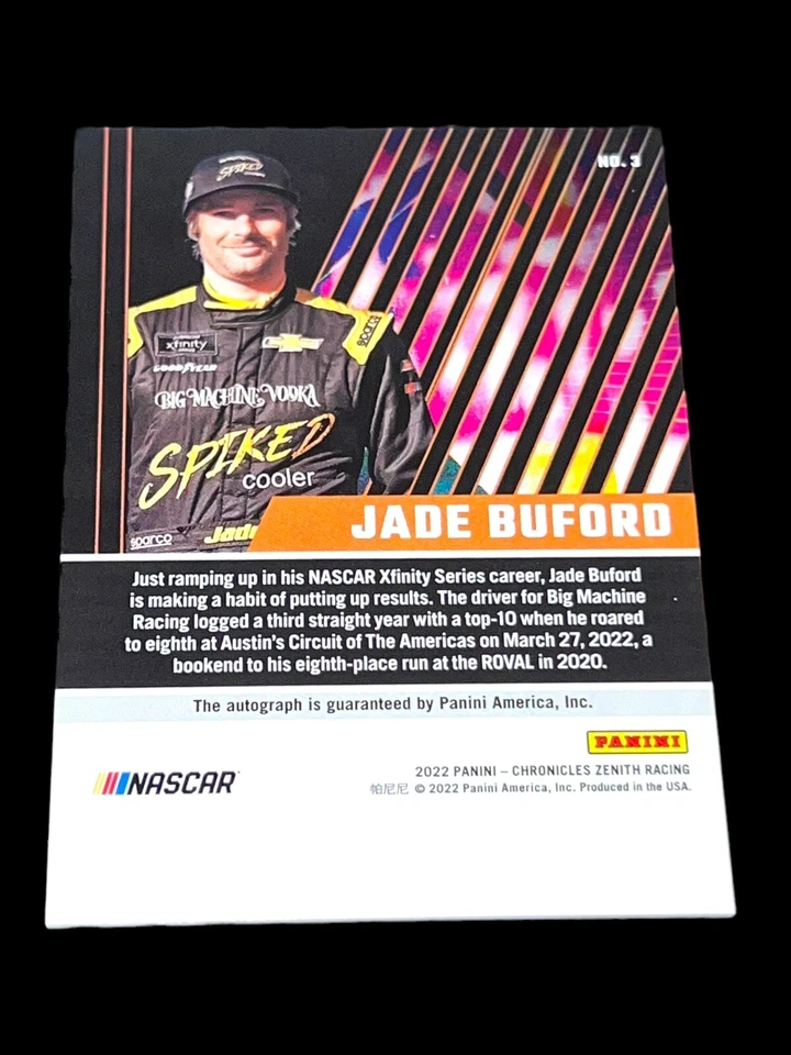 Jade Buford ZENITH PACK PULLED 2022 PANINI CHRONICLES NASCAR RACING signed card - Image 2 of 2