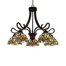 Tiffany Style Dragonfly Dark Bronze 5 Shades Dining Chandelier Ceiling Light