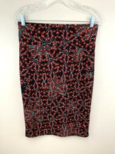 Lularoe M Cassie Skirt Black Red Gray Geo Floral Textured Stretch USA Made