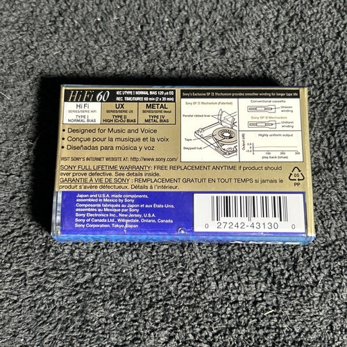 SONY HiFi 60 Minute Blank Normal Bias Cassette Tape New Factory Sealed - Picture 2 of 2