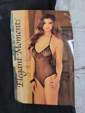 Elegant Moments Halter Style Mesh Opaque Thong Teddy Bead Trim Size Large 7121