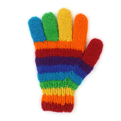 Fairtrade Regenbogenstreifen warm Winter Wolle Handschuhe 100% reine Wolle Himalaya hergestellt