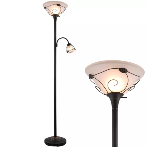 Torchiere Floor Lamp With Side Reading Light 3way Switch Combo Antique Bronze Mo