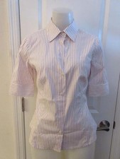WOMENS BCBG MAX AZRIA WHITE/PINK STRIPED BUTTON DOWN SHIRT SIZE M