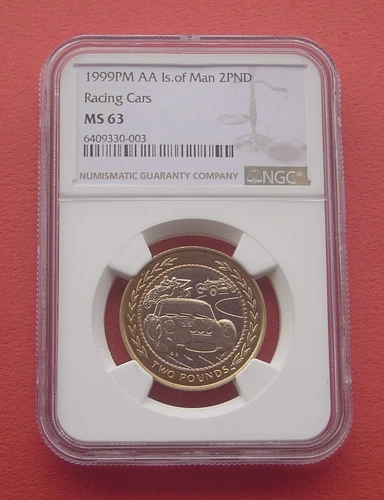 Isle of man 1999 Racing cars 2 Pounds Bi-metallic Coin NGC MS63