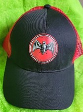Bacardi Rum Rubber Embossed Bat Logo Black/Red Mesh Snapback Hat Cap NWOT