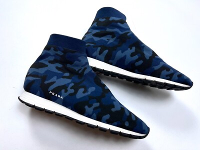 Auth Men's PRADA Blue Camo Summer Sock High Top Shoes Size 10 fit on 28  cm