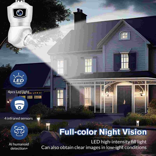 E27 Light Bulb Wifi Security Camera 1080P Dual Lens 360° PTZ Smart Home Security - Picture 5 of 23