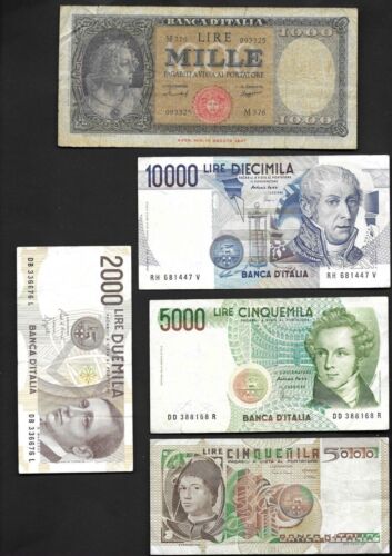 Italy - 5 old banknoten Lira Geldschein Papiergeld - Afbeelding 1 van 2