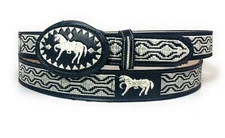 KIDS WESTERN BELT HORSE DECORATED BOYS LEATHER BELT. HORSE EMBROIDERED KIDS BELT