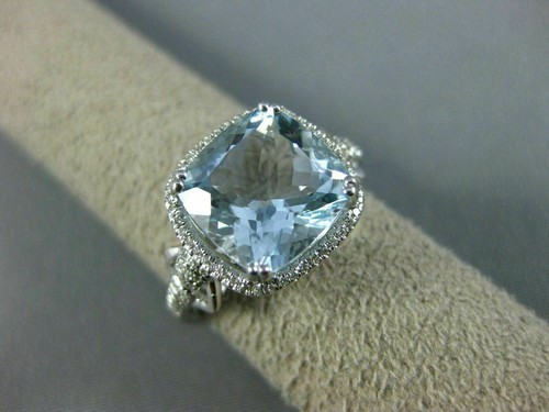 ESTATE LARGE 3.55CT DIAMOND & AAA AQUAMARINE 14K WHITE GOLD HALO ENGAGEMENT RING - Picture 11 of 12