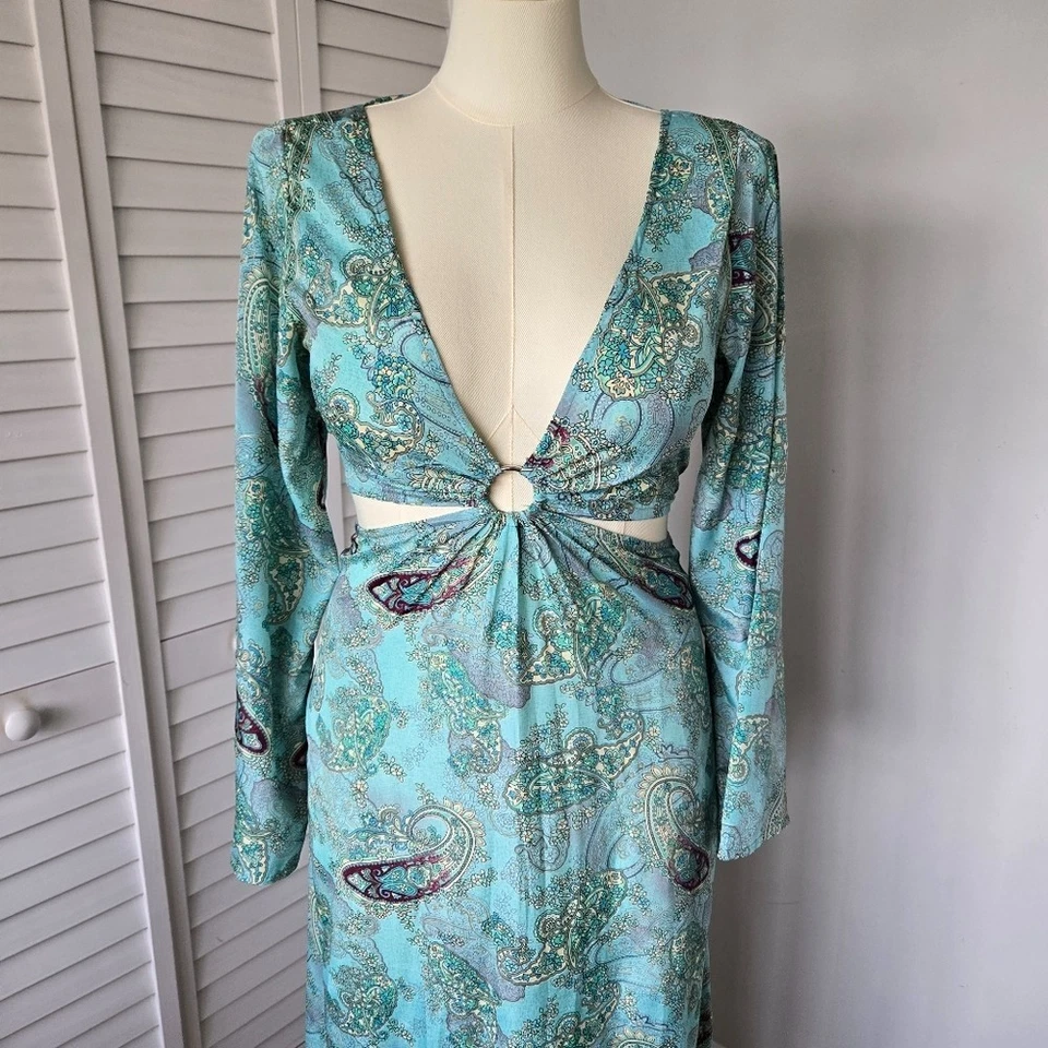 Maxi Vestido Boho Paisley Recortado Talla M-L Festival Diosa Resortwear Hippie Foto 2 de 4