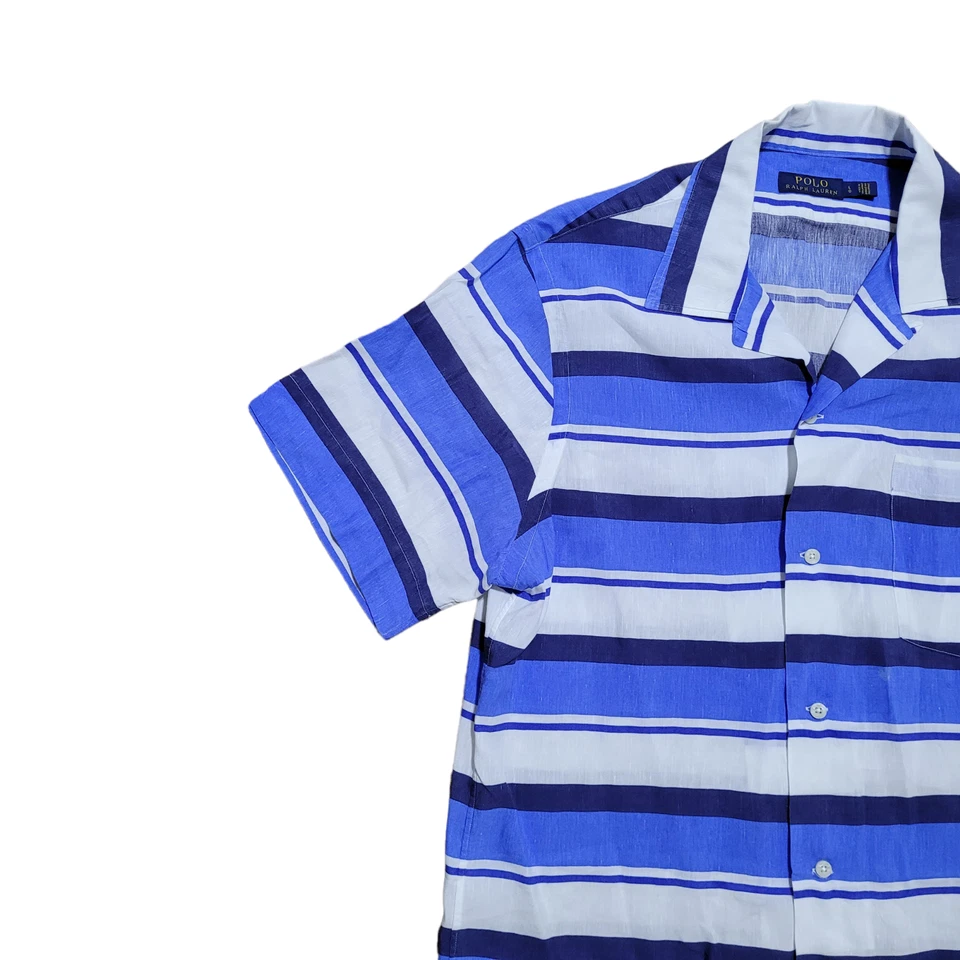 Polo Ralph Lauren Button Up Shirt L Men Striped Linen Blend Lightweight Comfort - Image 3 of 4