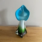 JACK IN THE PULPIT Blue White GREEN MURANO GLASS CALLA LILY VASE 8”