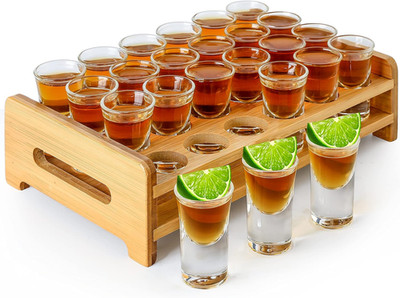 Shot Glass Set 24Pcs 0.5 Oz - 0.66 Oz / 15Ml- 20 Ml Shot Glass Tray Holder Clear
