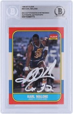 Karl Malone Utah Jazz Signed 1986-87 Fleer White Ink #68 Beckett Rookie Card