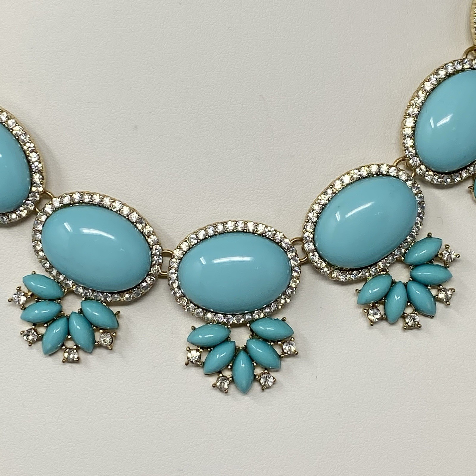 Chunky Statement Necklace Turquoise Cabochons Gol… - image 3