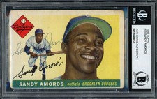 Sandy Amoros Signed 1955 Topps Rookie Card #75 Brooklyn Dodgers Beckett. rookie card picture