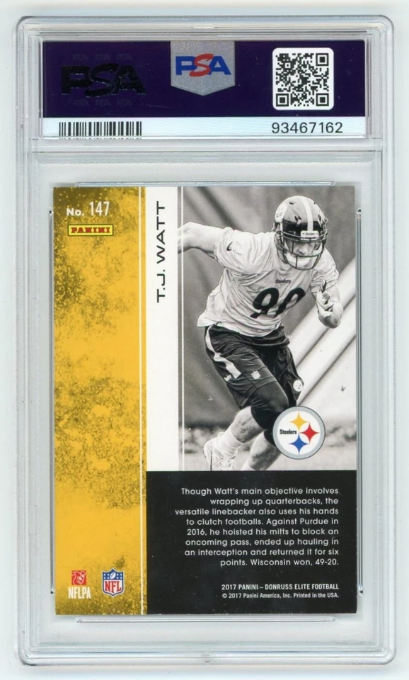 2017 Panini Donruss Elite Gold TJ Watt Rookie Card RC 1/1 1 of 1 PSA 8 SP #147 - Image 2 of 2