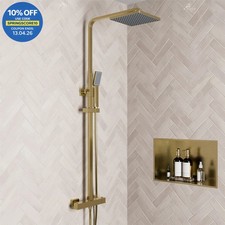 Thermostatic Designer Mixer Shower Square Dual Head Rainfall Cool Touch Brass