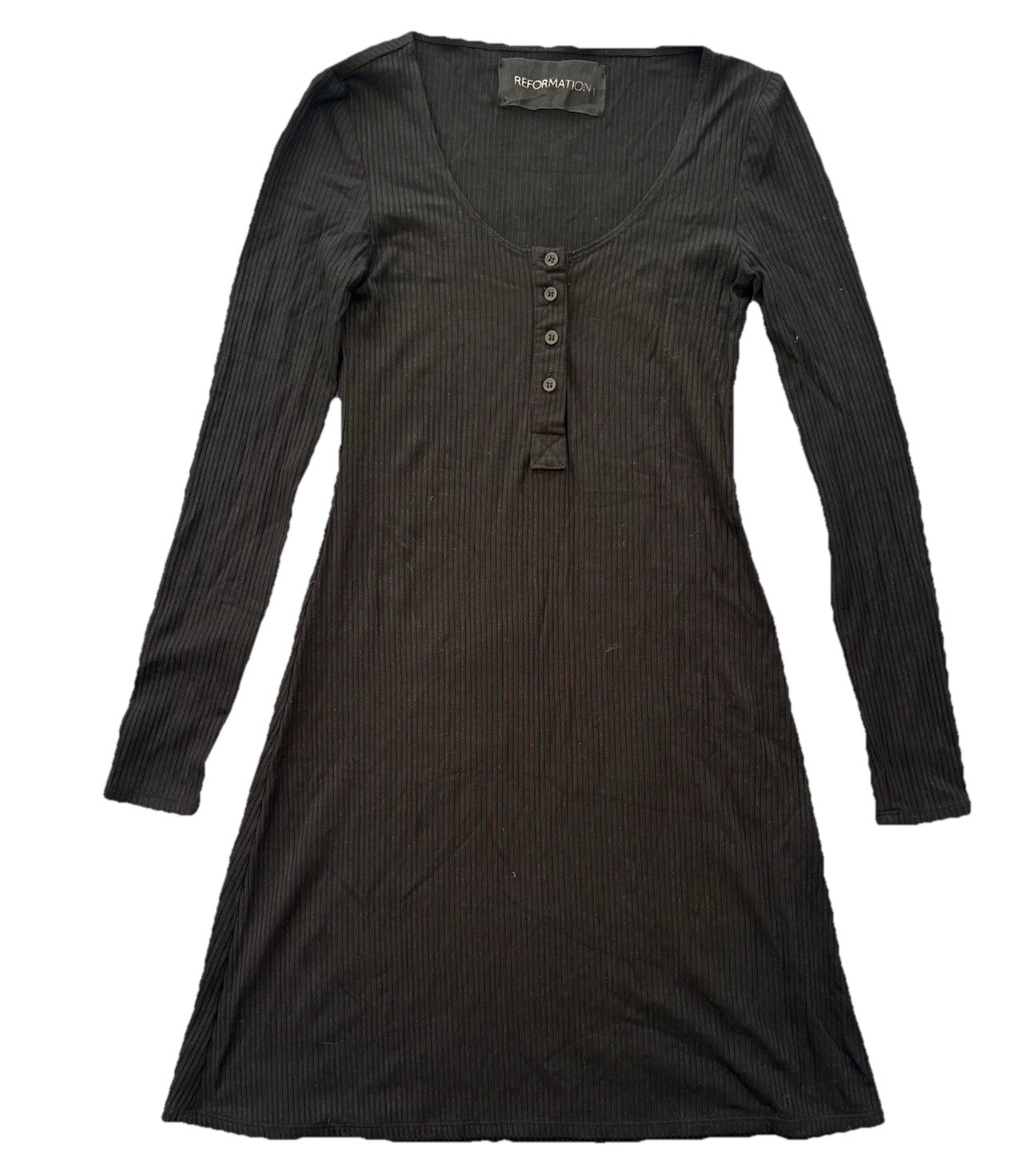 Reformation Dress Womens Size Small Black Ribbed Knit Long Sleeve Mini