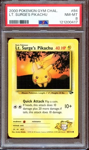 PSA 8 Lt. Surge's Pikachu 84/132 Gym Challenge Pokemon Card NEAR MINT