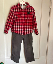 Calvin Klein Jeans Boys 2-Piece Set Size 4 Red Plaid Shirt Gray Pants