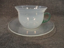 Vintage FRY FOVAL Opalescent Glass Jade Green Cup & Saucer