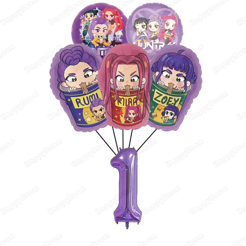 Juego de 6 globos de cumpleaños Kpop cazadores de demonios música niña fiesta decoración suministro Foto 3 de 3