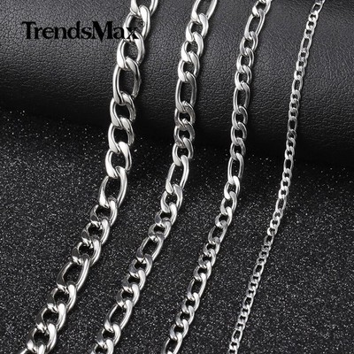 3/5/7/9mm Silver Stainless Steel Figaro Chain Necklace Choker Men Women 16-32''