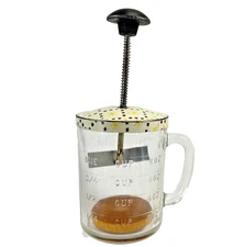 Vintage Nut Chopper Metal Starburst Lid Wood Knob & Insert Hazel Atlas Glass