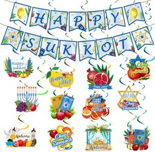 38 Pcs Happy Sukkot Decorations Sukkot Hanging Swirls Banners Decorations Glitte