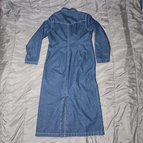 Denim & Co Vintage Blue Jean Duster Coat Women Western Ranch Jacket Trenchcoat - Picture 9 of 15