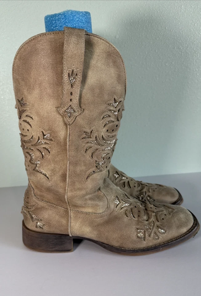 Roper Kennedy Western ботинки лазерной резки дизайн блестящий желтовато-коричневый женщин размер 9 M - Изображение 4 из 4