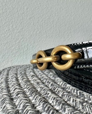 Saint Laurent Paris Maillon Leather Belt Black Patent Gold Saint Laurent Patent Leather Belt With Engraved Brass Buckle  main image 2