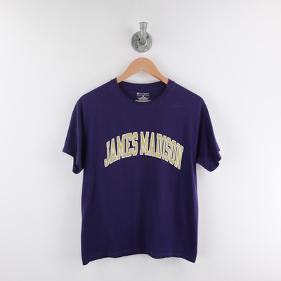 #ad James Madison T Shirt Uomo M Viola Champion Logo Stampato Grande Ricamato Manica EUR 14.90