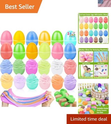 24 Pack Easter Eggs Filled with Slime Toys Slime Kit No-Sticky, Stress Relief...