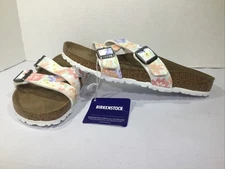 Birkenstock Women’s Size 7 EU 38 Narrow Yao Balance White Floral Slides Y23-1487