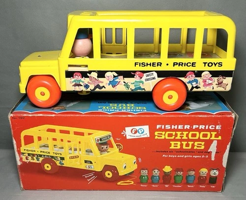 Vtg 1968 Fisher Price Little People School Bus Toy With Box #192 Works *Read*