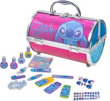 Stitch by  Cosmetic Makeup Train Case Set Includes Lip Gloss, Shadows, Brushes, 