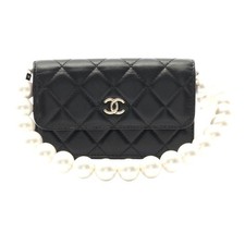 Chanel Lambskin Matelasse Pearl Chain Bag Women Black One Size