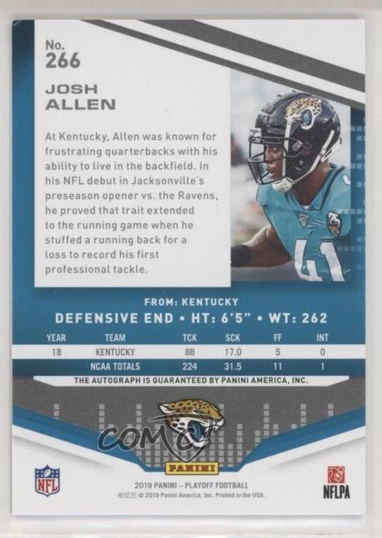 2019 Panini Playoff Red Zone Josh Hines-Allen Allen #266 Rookie Auto RC - Image 2 of 2