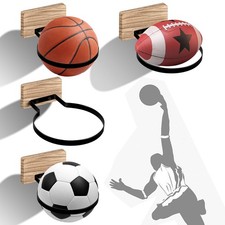 Basketball Holder Wall Mount 4 Packs, Solid Wood Ball Storage Wall Decoration...