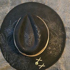 Black Western Hat with Floral  Butterfly Embosed, Decorative Band