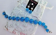 Handcrafted Fused Turquoise Blue Dichroic Glass Bracelet & Bonus Earrings