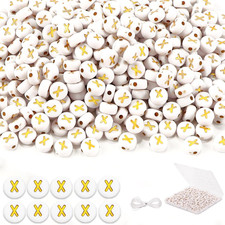 500PCS Letter Beads 4X7Mm round Acrylic Gold Alphabet Beads White Letter Beads f