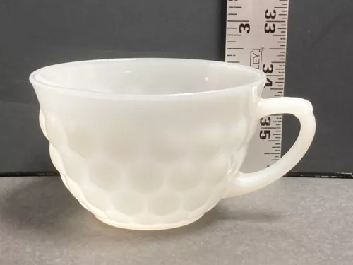Vintage Embossed Dimple Milk Glass Coffee Mug Tea Cup White