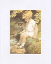 8X10" Matted Print Painting Art Picture, Bessie Pease Gutmann: Girl At Creek