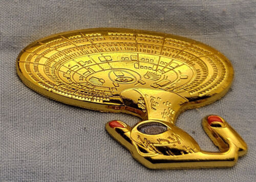 Star Trek USS Enterprise Gold Coin 3D Captain Kirk Picard Next Signed Retro 80s - Picture 1 of 21